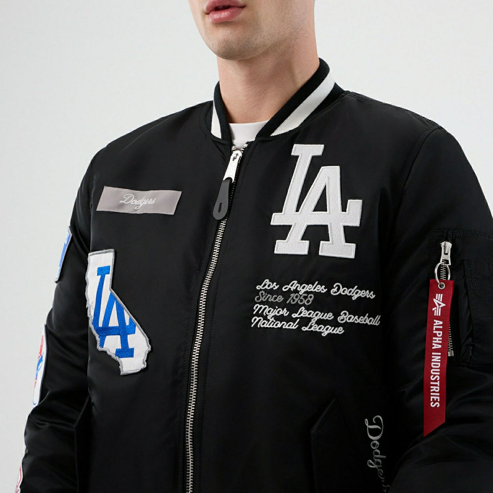Los Angeles Dodgers Alpha Industries MA-1 MLB Bomber Jacket Black Taass for sale