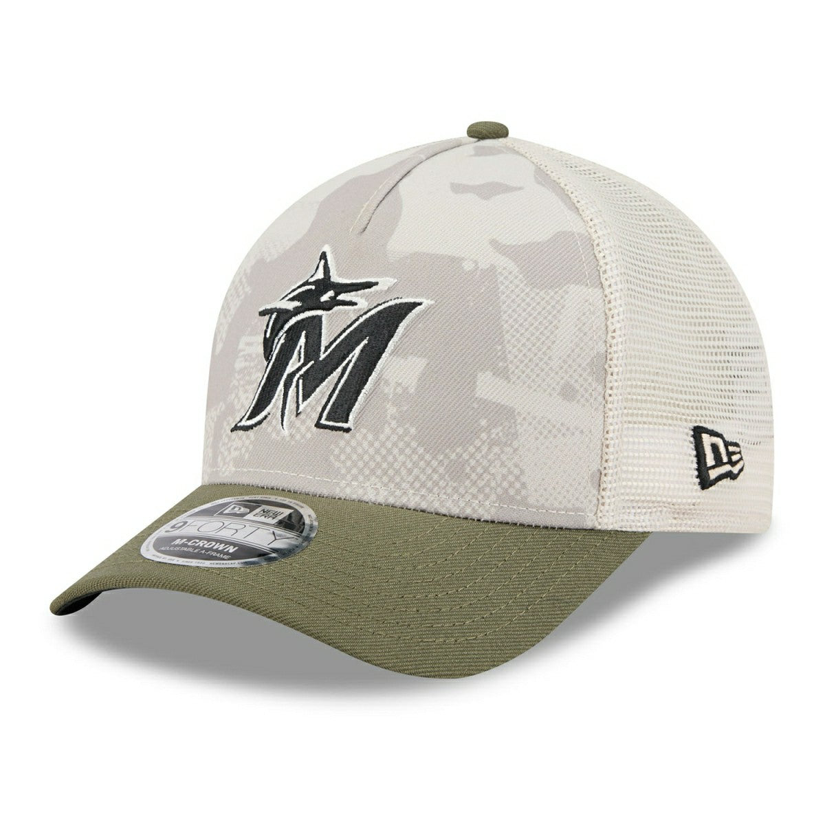 Miami Marlins 2025 MLB Armed Forces 9FORTY M-Crown A-Frame Snapback Cap Taass sale
