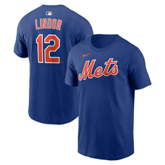 Francisco Lindor #12 New York Mets Player MLB T-Shirt Blue Lifestyle