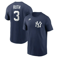 Babe Ruth #3 New York Yankees Cooperstown MLB T-Shirt Navy Fashion