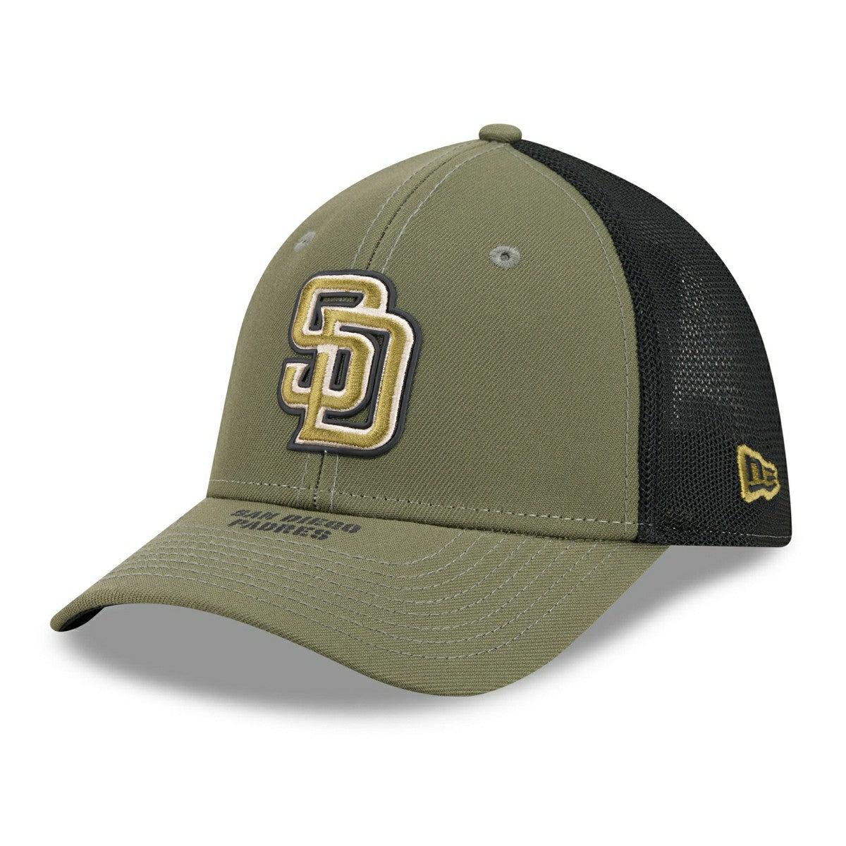 San Diego Padres 2026 MLB Armed Forces 39THIRTY M-Crown Flex Cap Olive Taass sale