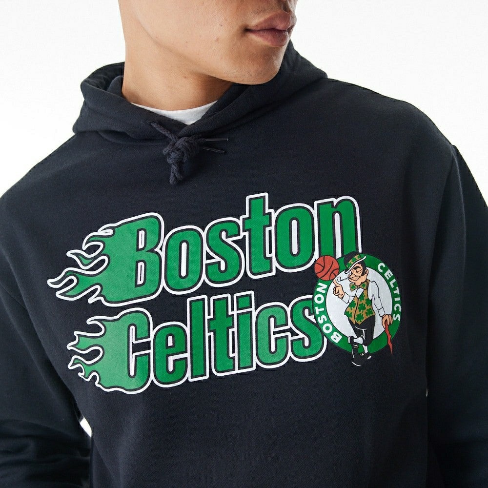Boston Celtics Flame Print New Era Oversized NBA Hoodie Black Taass US