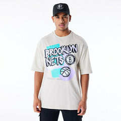 Brooklyn Nets Retro New Era Oversized NBA T-Shirt Beige Taass for sale