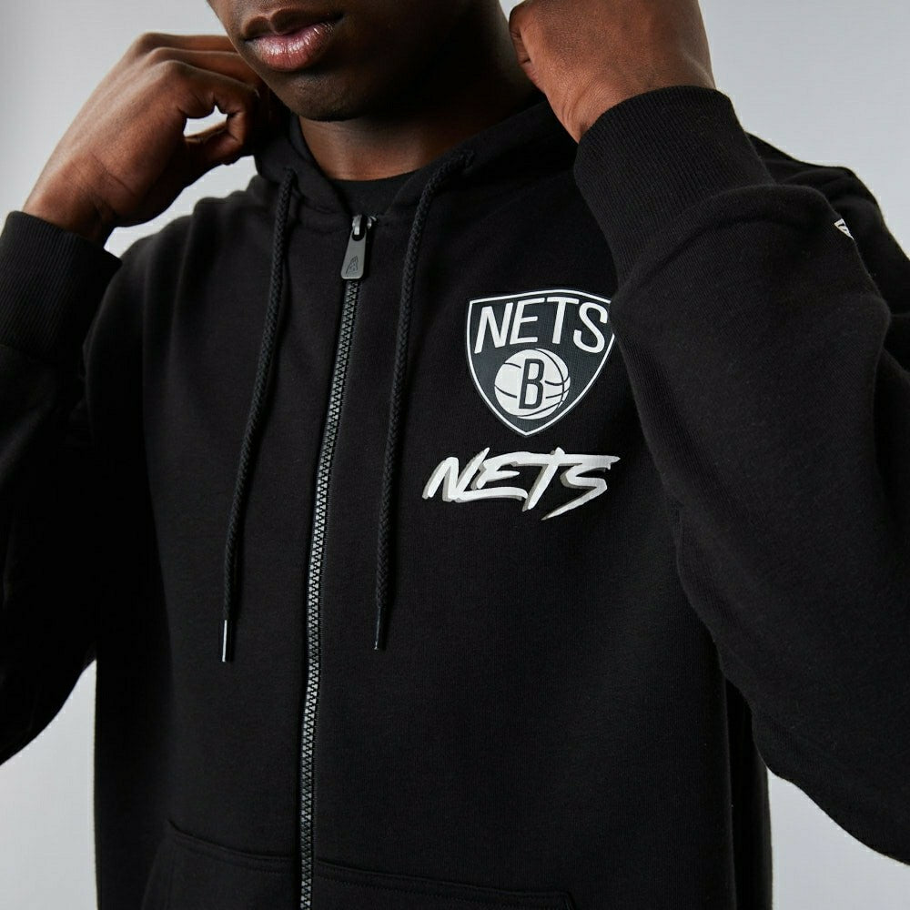 Brooklyn Nets Script New Era NBA Full-Zip Hoodie Black Fashion