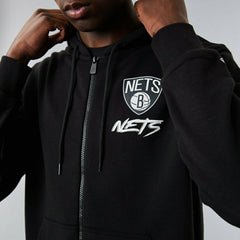 Brooklyn Nets Script New Era NBA Full-Zip Hoodie Black Fashion