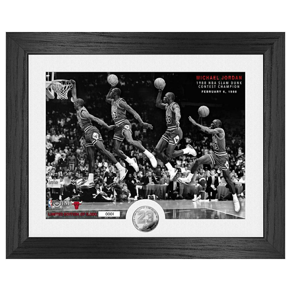 Michael Jordan 1988 NBA Slam Dunk Champion Silver Coin Framed NBA Photo Taass US