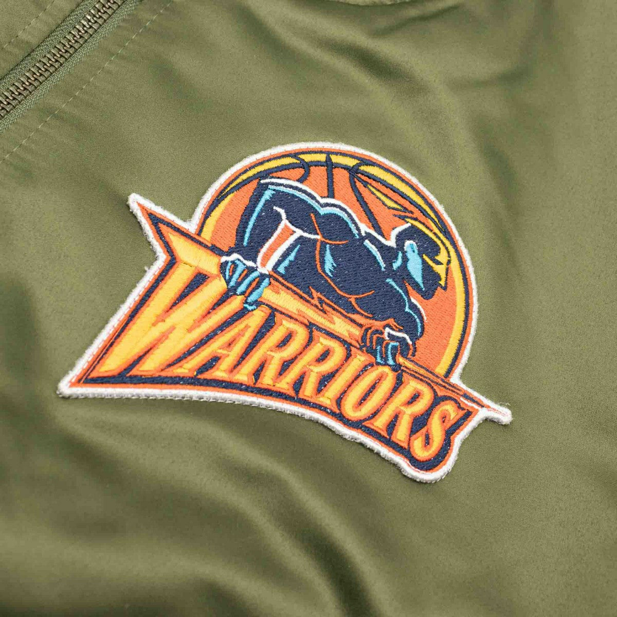 Golden State Warriors Olive Mitchell & Ness Heavyweight Satin NBA Jacket Taass for sale