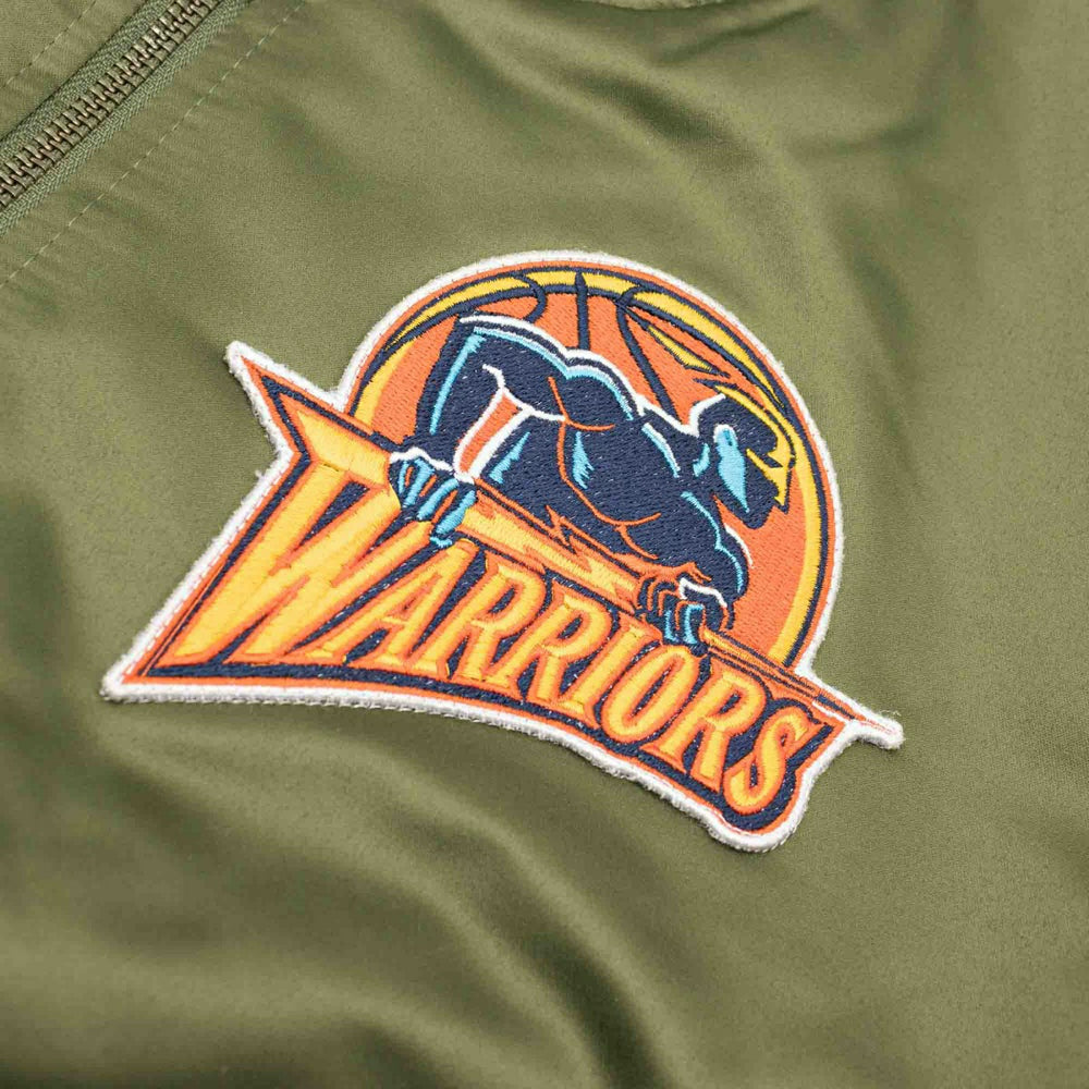 Golden State Warriors Olive Mitchell & Ness Heavyweight Satin NBA Jacket Taass for sale