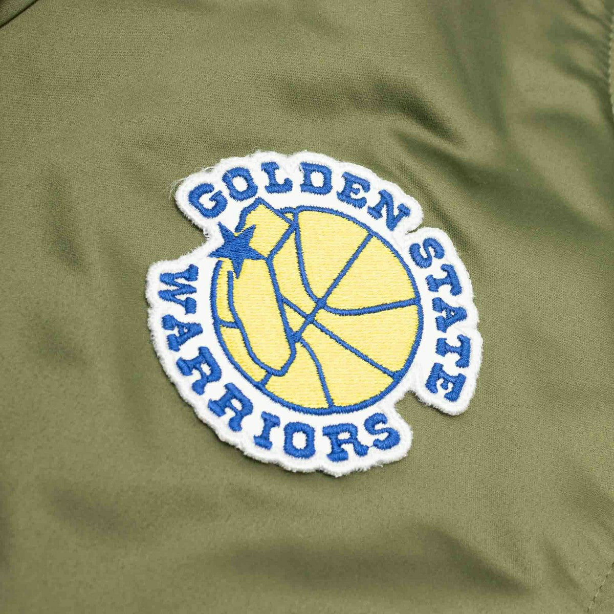 Golden State Warriors Olive Mitchell & Ness Heavyweight Satin NBA Jacket Taass for sale