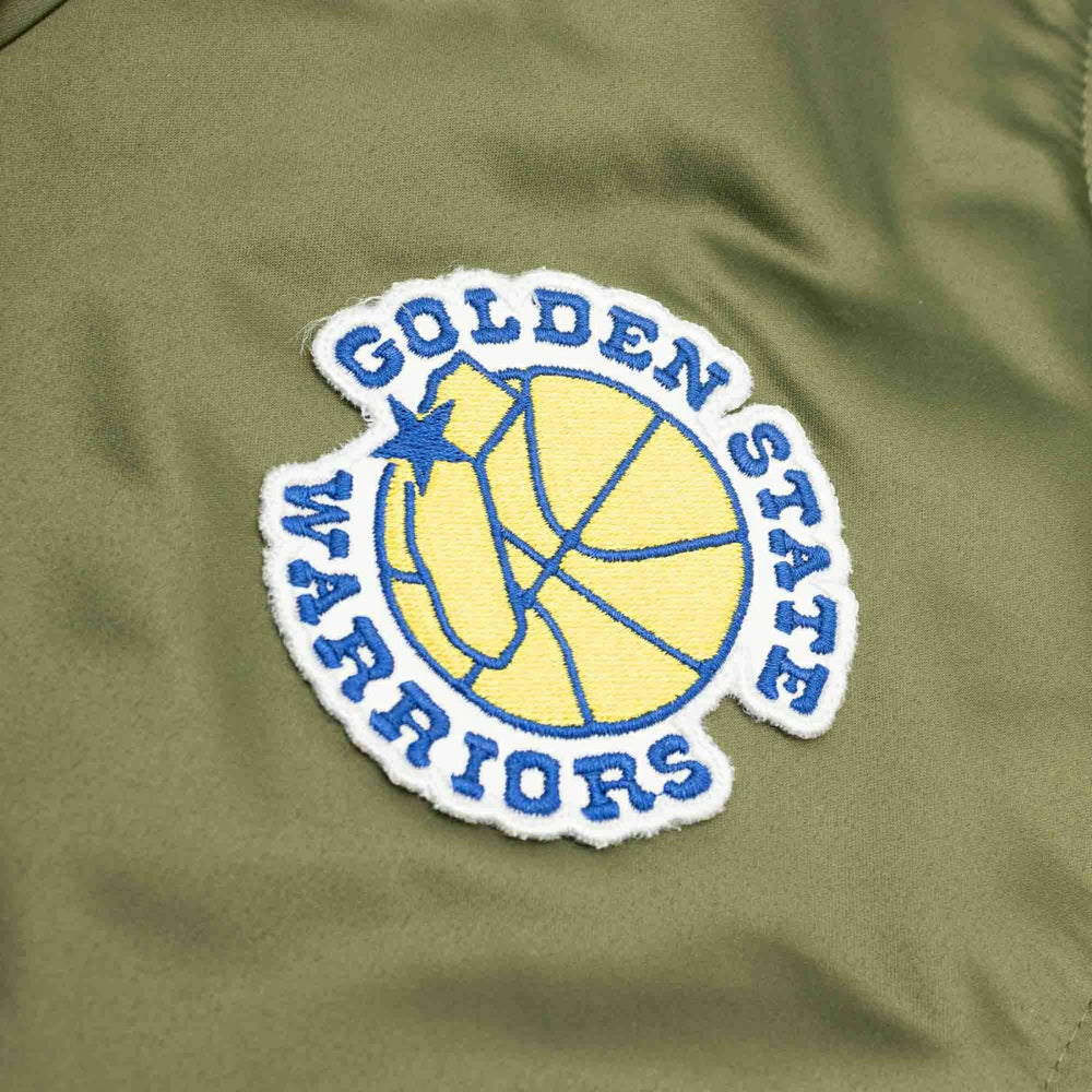 Golden State Warriors Olive Mitchell & Ness Heavyweight Satin NBA Jacket Taass for sale