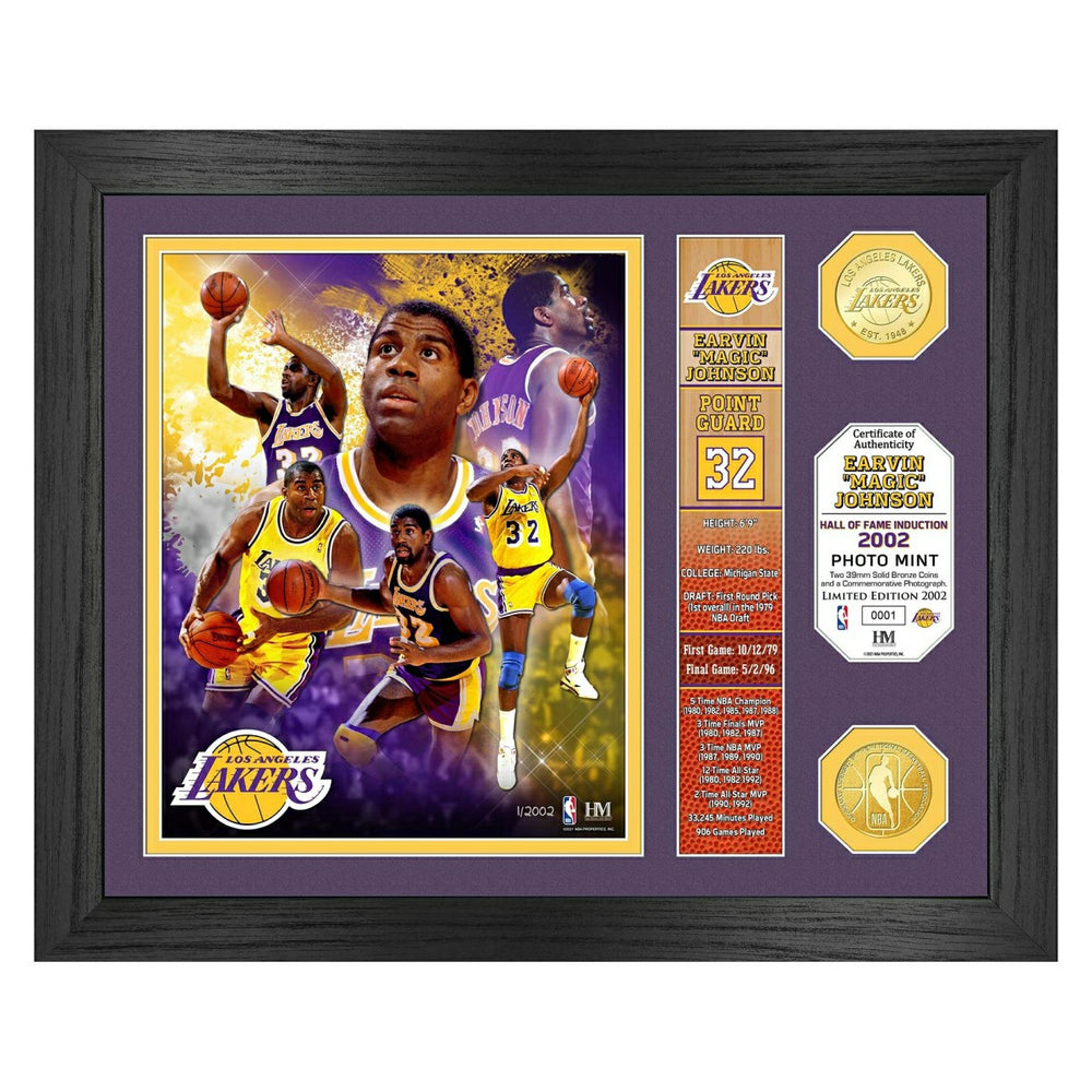 Magic Johnson Los Angeles Lakers Hall of Fame Banner NBA Photo Frame Taass for sale