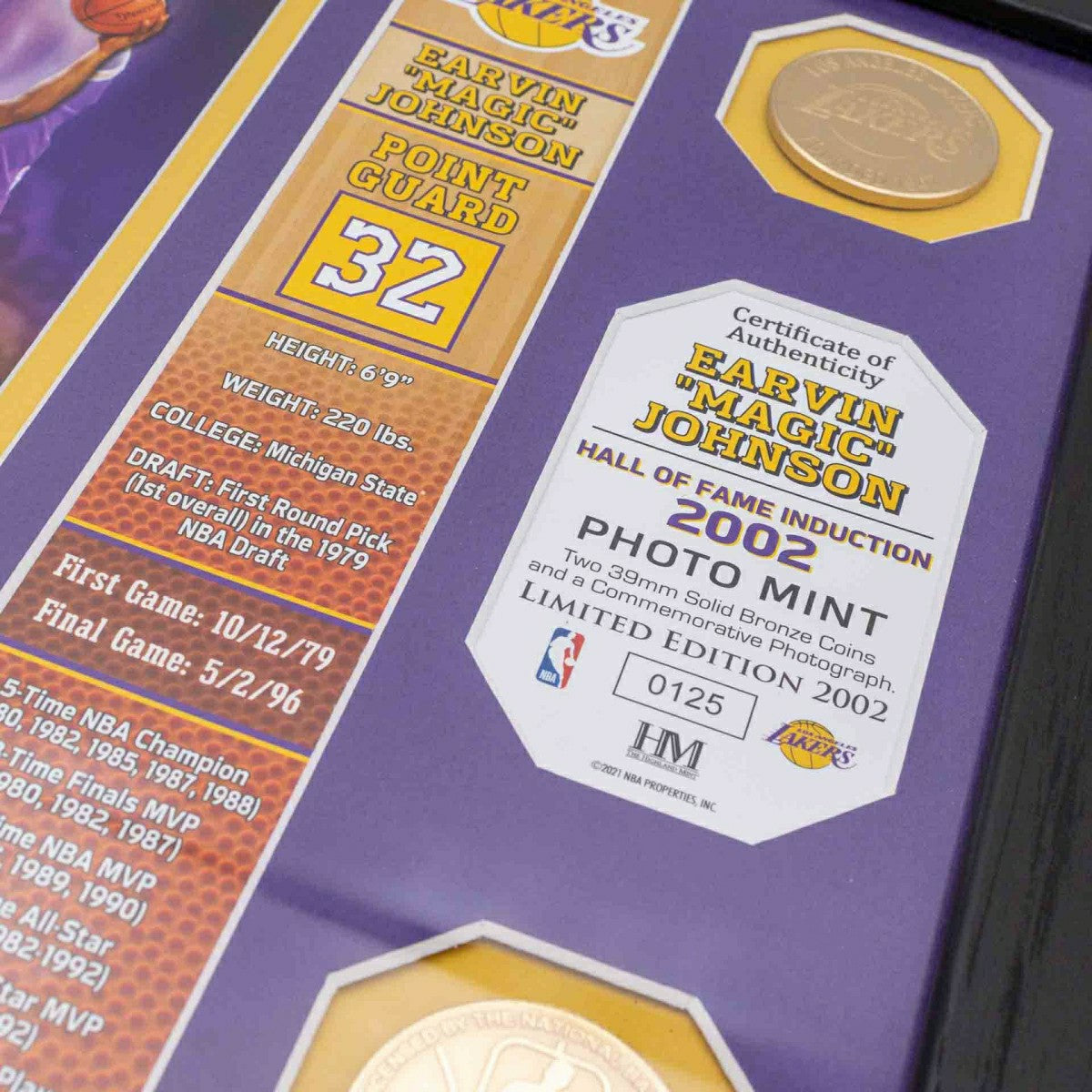 Magic Johnson Los Angeles Lakers Hall of Fame Banner NBA Photo Frame Taass for sale