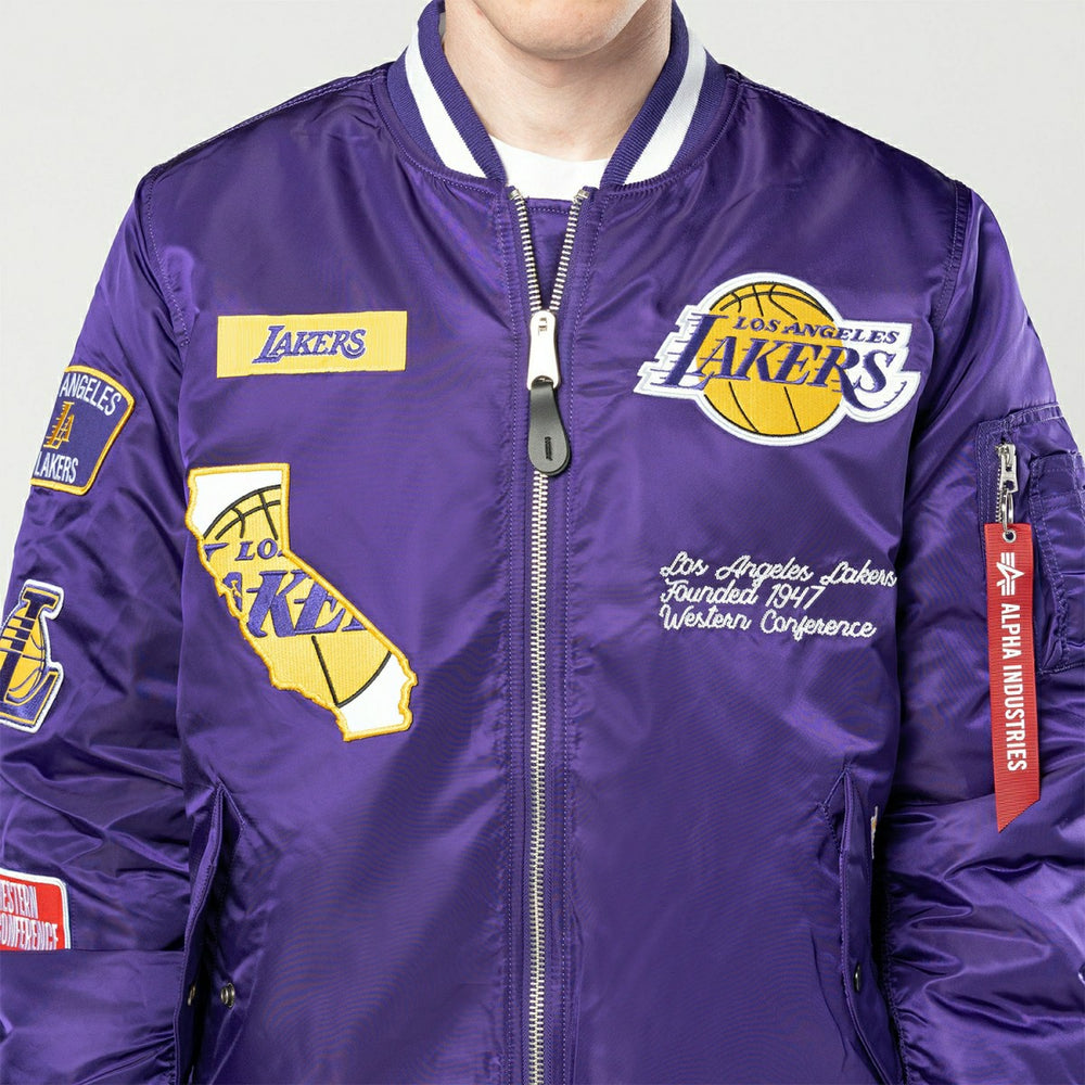Los Angeles Lakers Alpha Industries MA-1 NBA Bomber Jacket Taass for sale