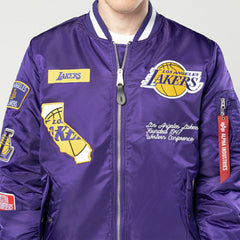 Los Angeles Lakers Alpha Industries MA-1 NBA Bomber Jacket Taass for sale