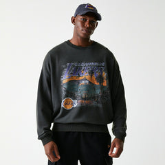Los Angeles Lakers Washed Oversized NBA Crew Neck Sweater Dark Gray Lifestyle