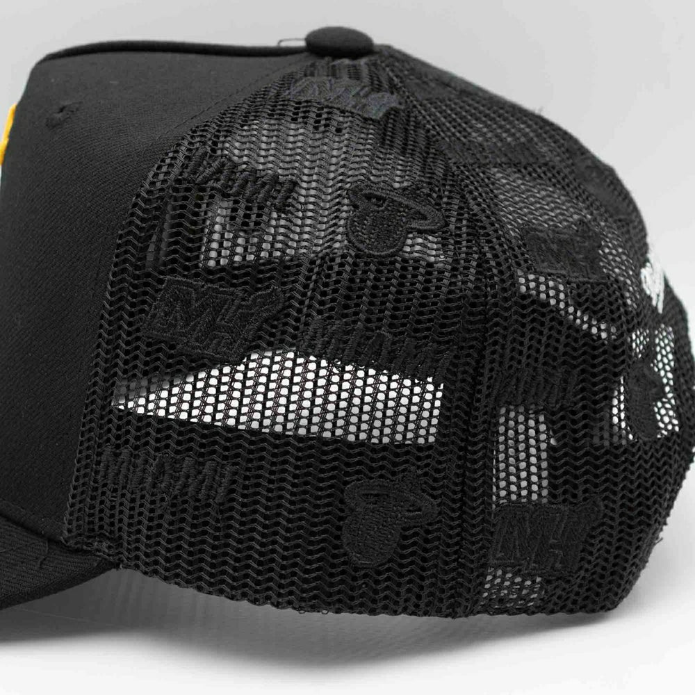 Miami Heat Mitchell & Ness Monogram NBA Trucker Cap Black Lifestyle