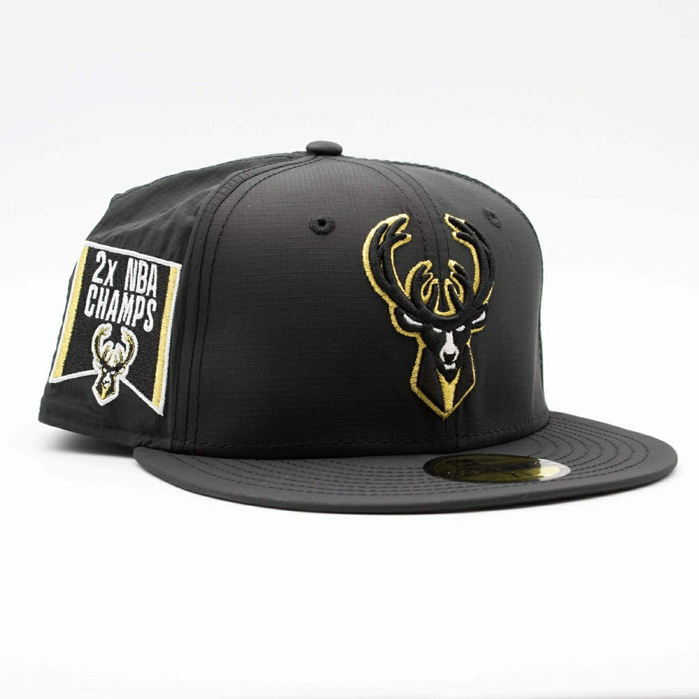 Milwaukee Bucks 2x NBA Champs Ripstop 59FIFTY Fitted Cap Black Taass for sale