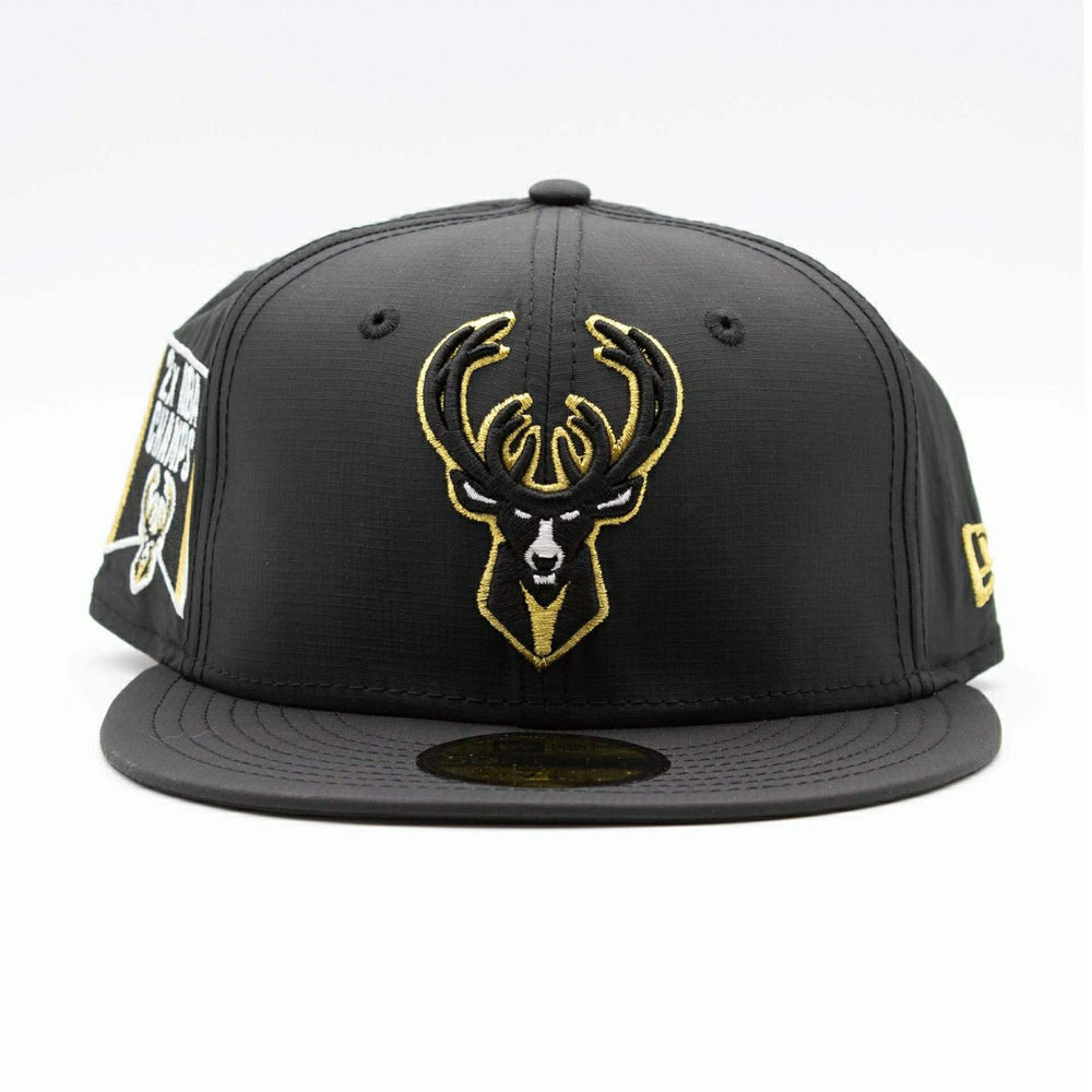 Milwaukee Bucks 2x NBA Champs Ripstop 59FIFTY Fitted Cap Black Taass for sale