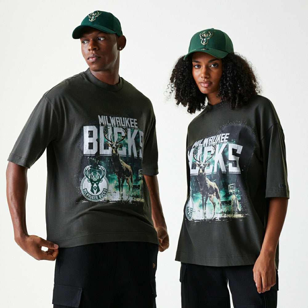 Milwaukee Bucks New Era Washed NBA T-Shirt Dark Gray Taass US