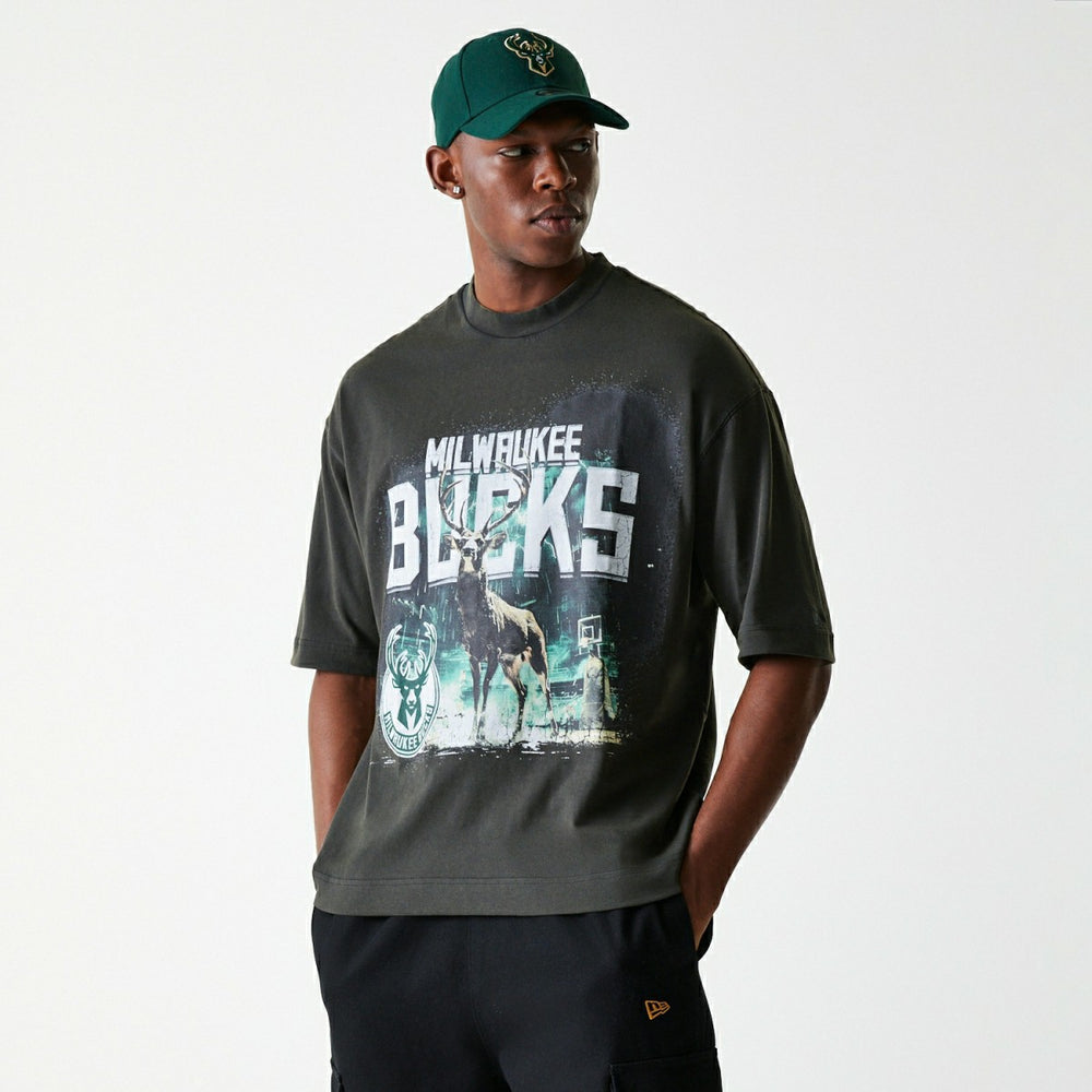 Milwaukee Bucks New Era Washed NBA T-Shirt Dark Gray Taass US