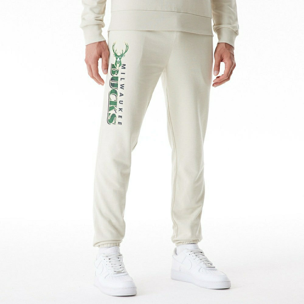 Milwaukee Bucks New Era Wordmark NBA Jogger Sweatpants Stone Taass for sale