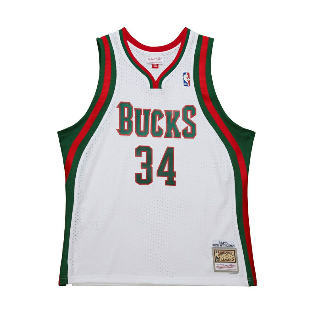 Giannis Antetokounmpo #34 Milwaukee Bucks 2013-14 Mitchell & Ness Swingman NBA Jersey White Lifestyle