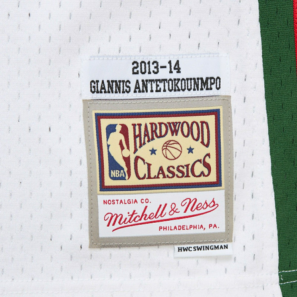 Giannis Antetokounmpo #34 Milwaukee Bucks 2013-14 Mitchell & Ness Swingman NBA Jersey White Lifestyle