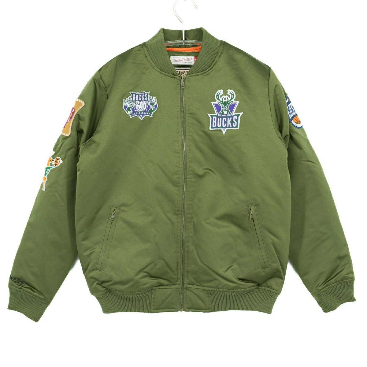 Milwaukee Bucks Olive Mitchell & Ness Heavyweight Satin NBA Jacket Taass for sale