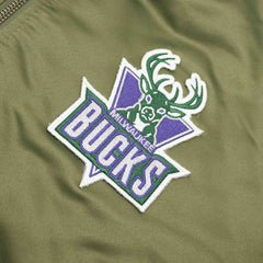 Milwaukee Bucks Olive Mitchell & Ness Heavyweight Satin NBA Jacket Taass for sale