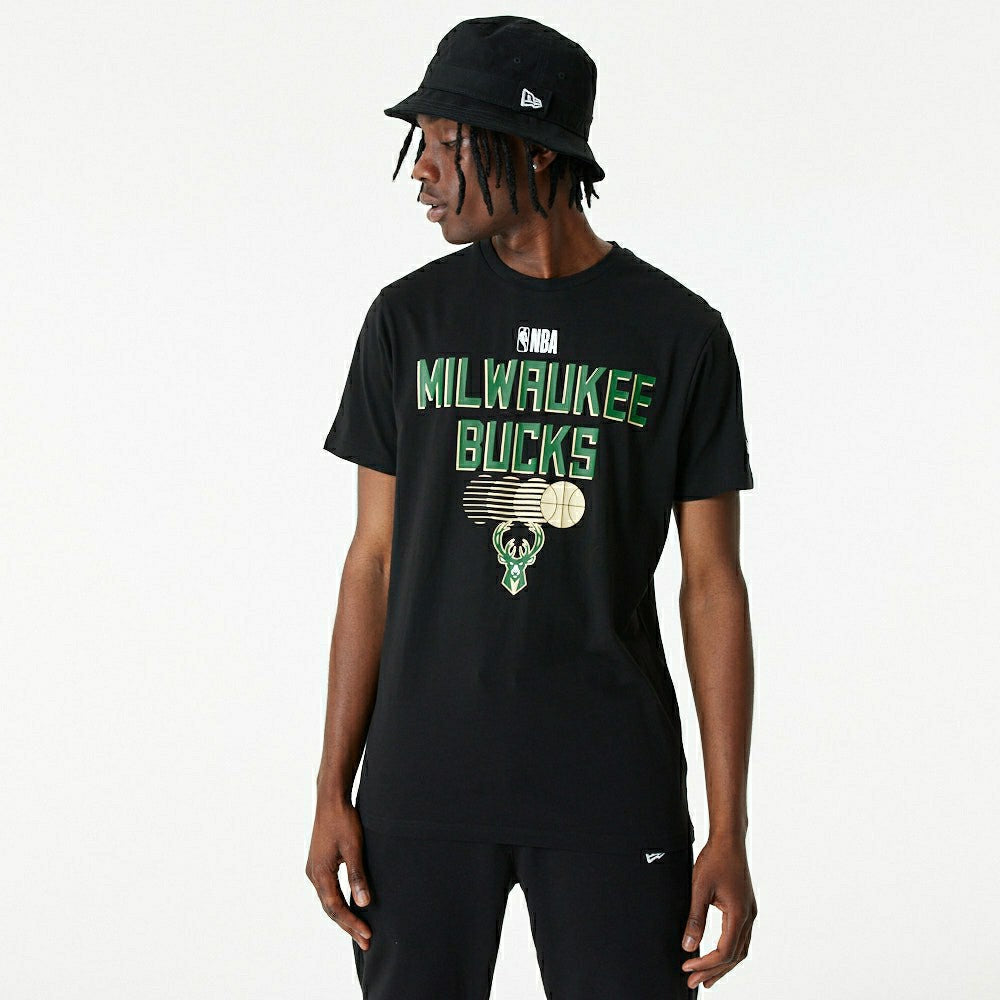 New Era Milwaukee Bucks Team Graphic Basketball T-Shirt Black Taass sale