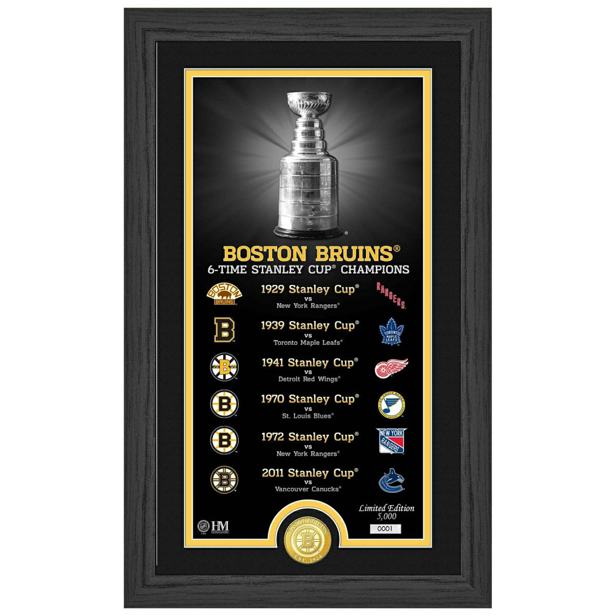 Boston Bruins Stanley Cup Legacy Bronze Coin Framed NHL Photo Taass for sale