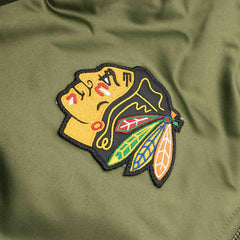 Chicago Blackhawks Olive Mitchell & Ness Heavyweight Satin NHL Jacket Taass sale