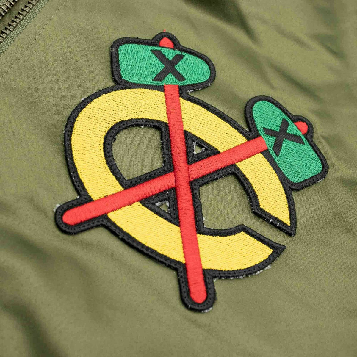 Chicago Blackhawks Olive Mitchell & Ness Heavyweight Satin NHL Jacket Taass sale