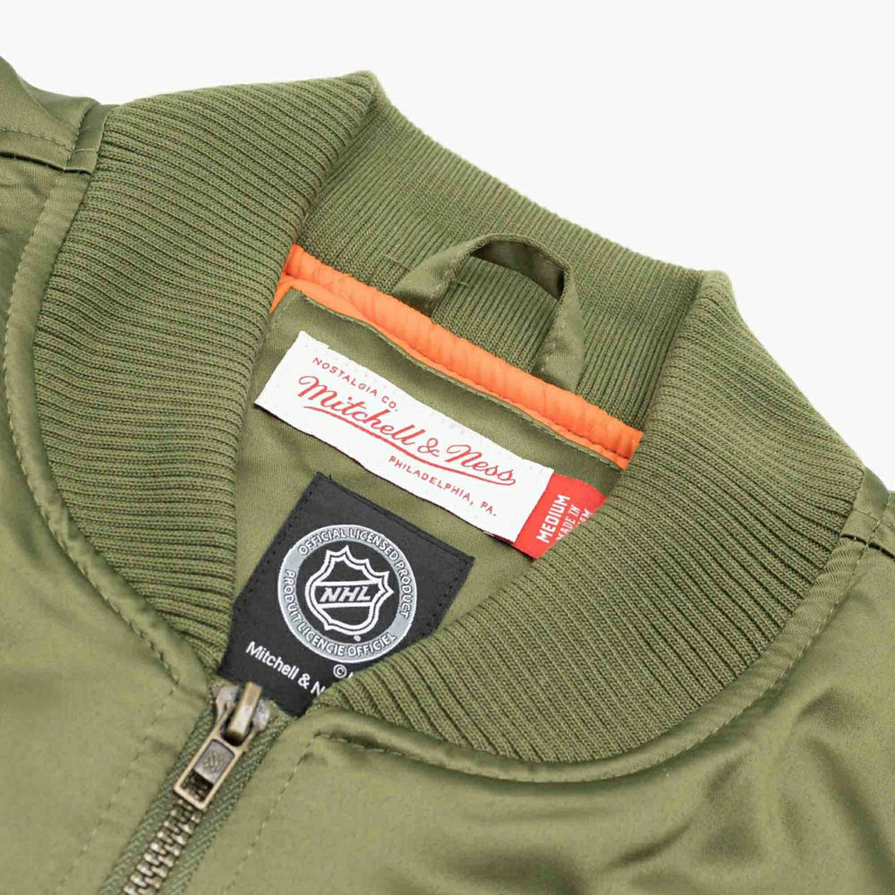 Chicago Blackhawks Olive Mitchell & Ness Heavyweight Satin NHL Jacket Taass sale