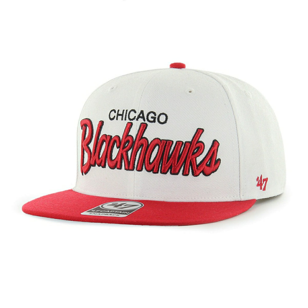 Chicago Blackhawks Crosstown 2-Tone Script '47 Captain Snapback NHL Cap White Taass for sale