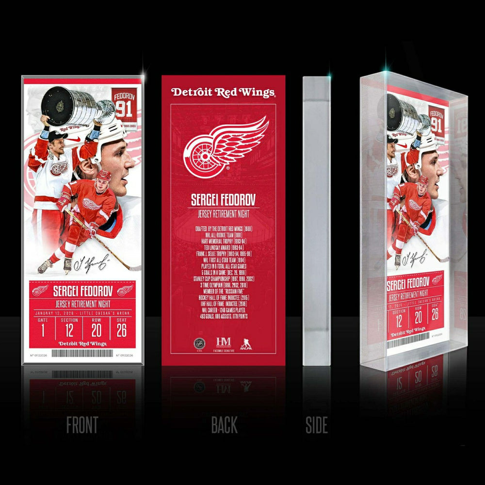 Sergei Fedorov Detroit Red Wings Retirement Night Ticket 3D Block Art Taass US