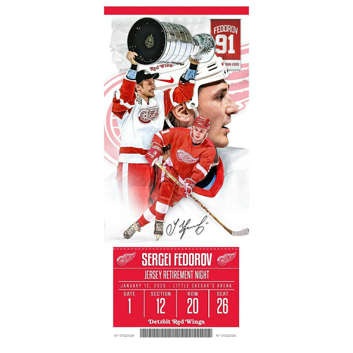 Sergei Fedorov Detroit Red Wings Retirement Night Ticket 3D Block Art Taass US