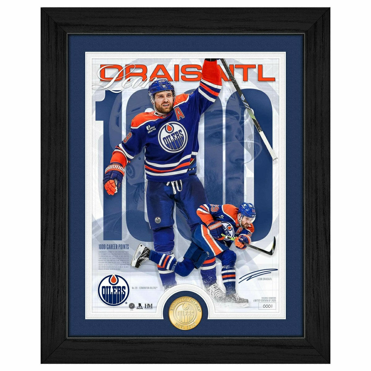 Leon Draisaitl Edmonton Oilers 1000 Points Bronze Coin NHL Photo Frame Lifestyle