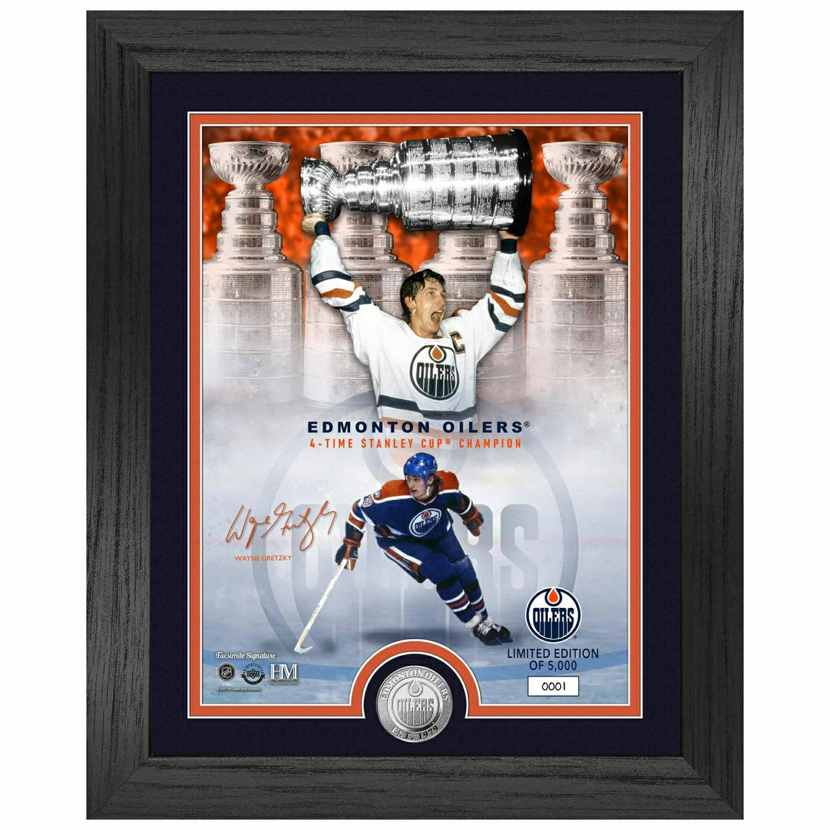 Wayne Gretzky Edmonton Oilers Silver Coin Framed NHL Photo Taass for sale