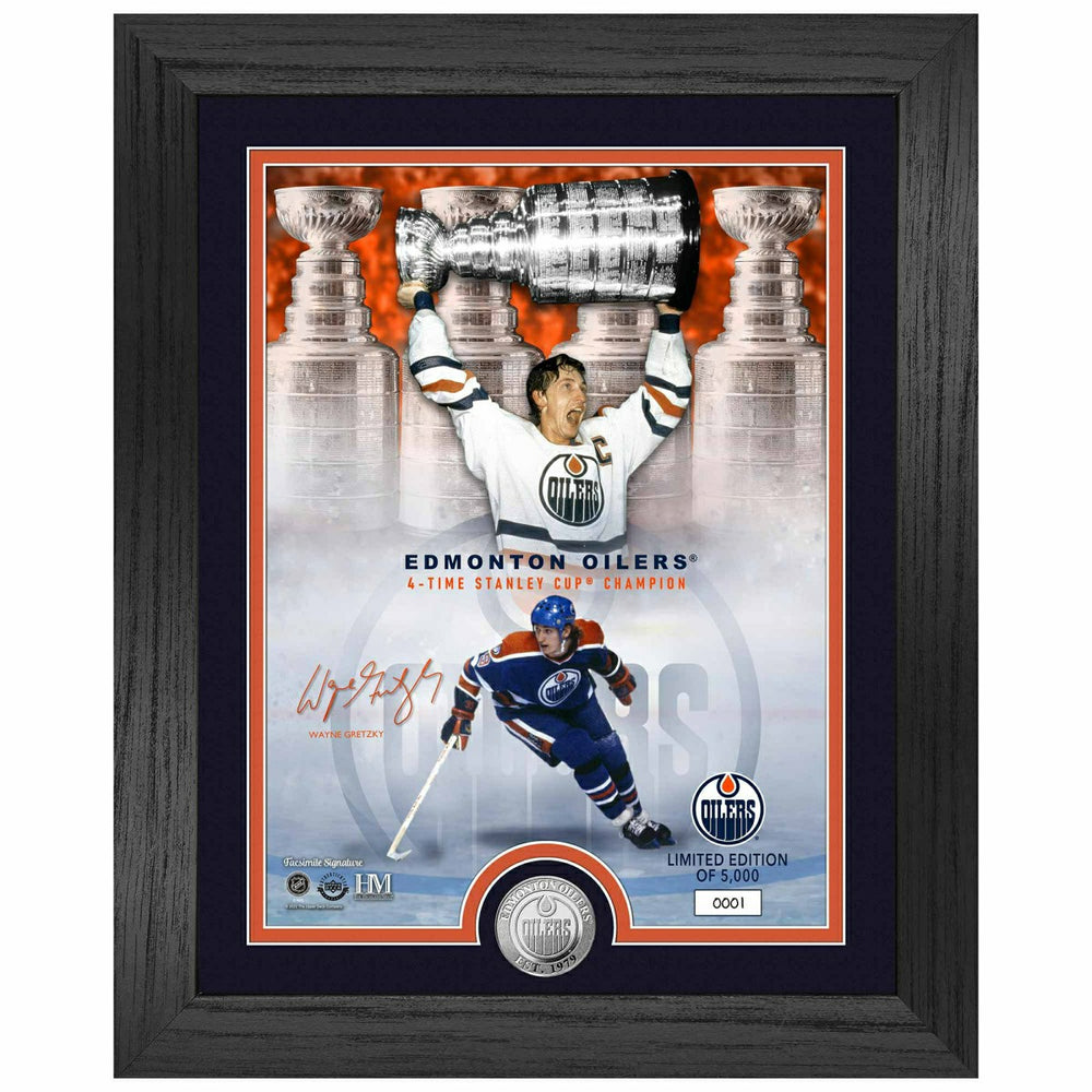 Wayne Gretzky Edmonton Oilers Silver Coin Framed NHL Photo Taass for sale
