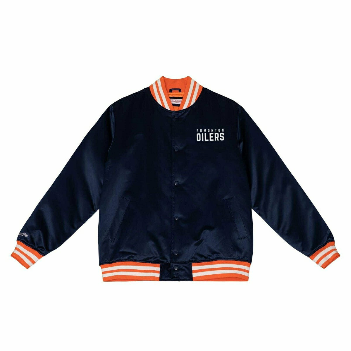 Edmonton Oilers Heavyweight Satin Mitchell & Ness NHL Jacket Navy Classic