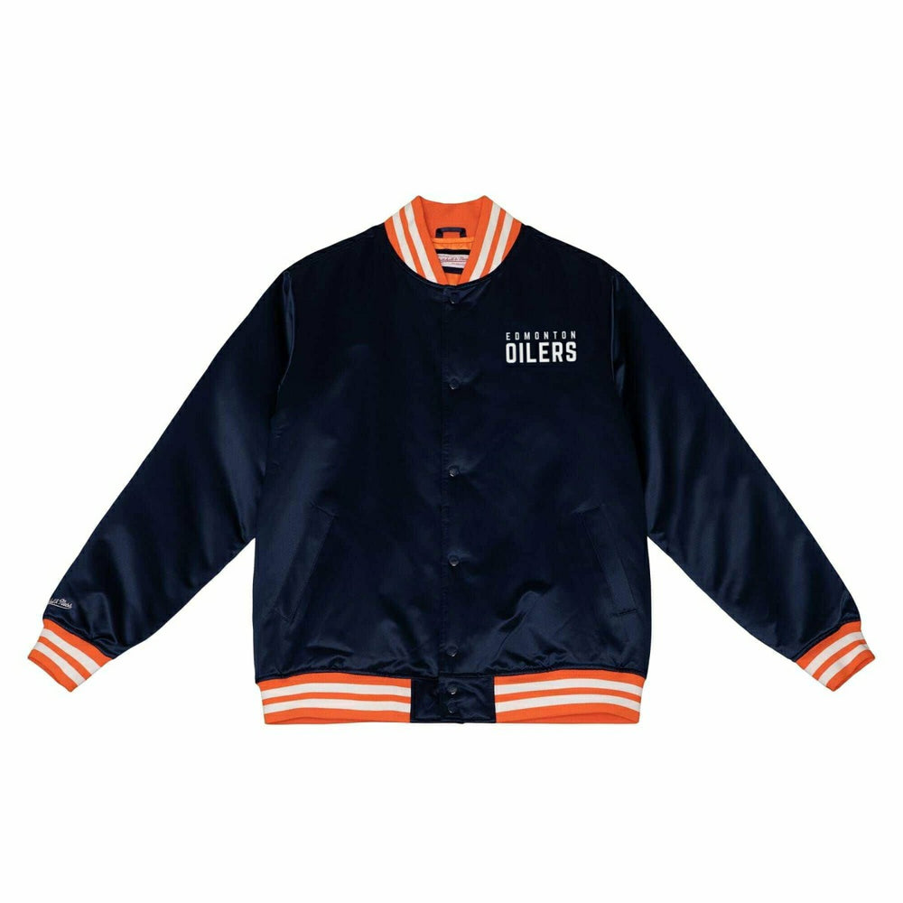 Edmonton Oilers Heavyweight Satin Mitchell & Ness NHL Jacket Navy Classic