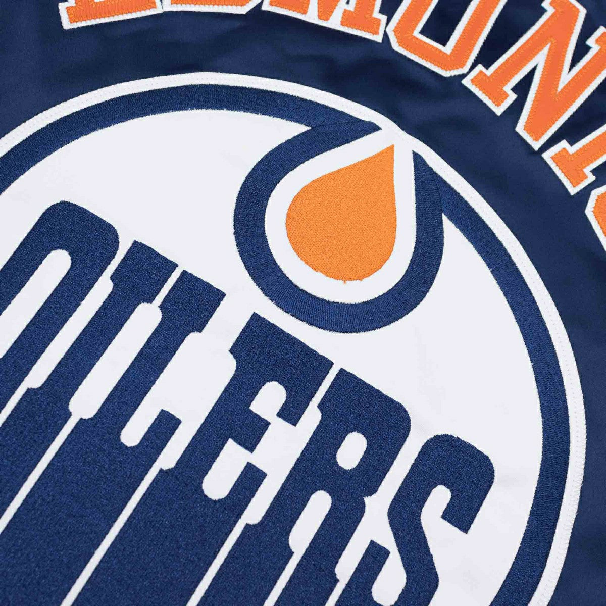 Edmonton Oilers Heavyweight Satin Mitchell & Ness NHL Jacket Navy Classic