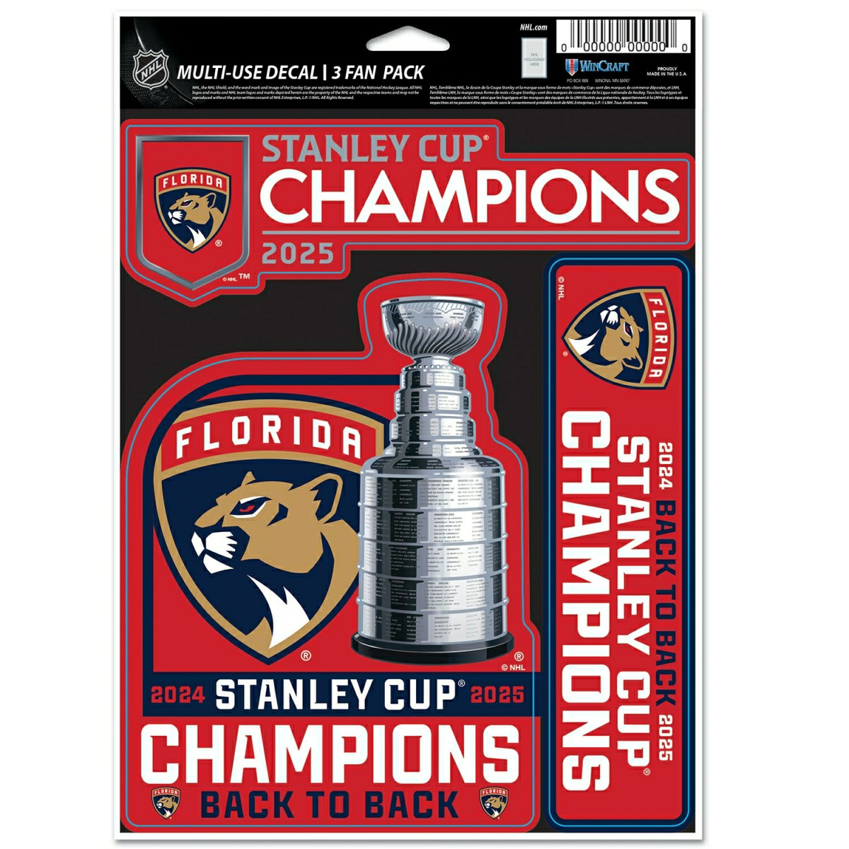 Florida Panthers 2025 Stanley Cup Champions Decals Set (3 Pcs.) Classic