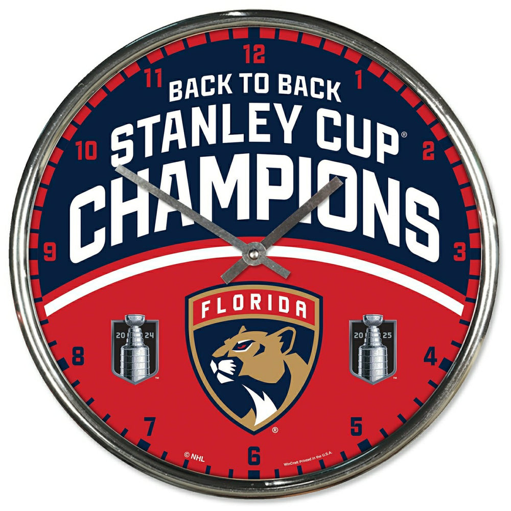 Florida Panthers 2025 Stanley Cup Champions Chrome NHL Wall Clock Taass sale