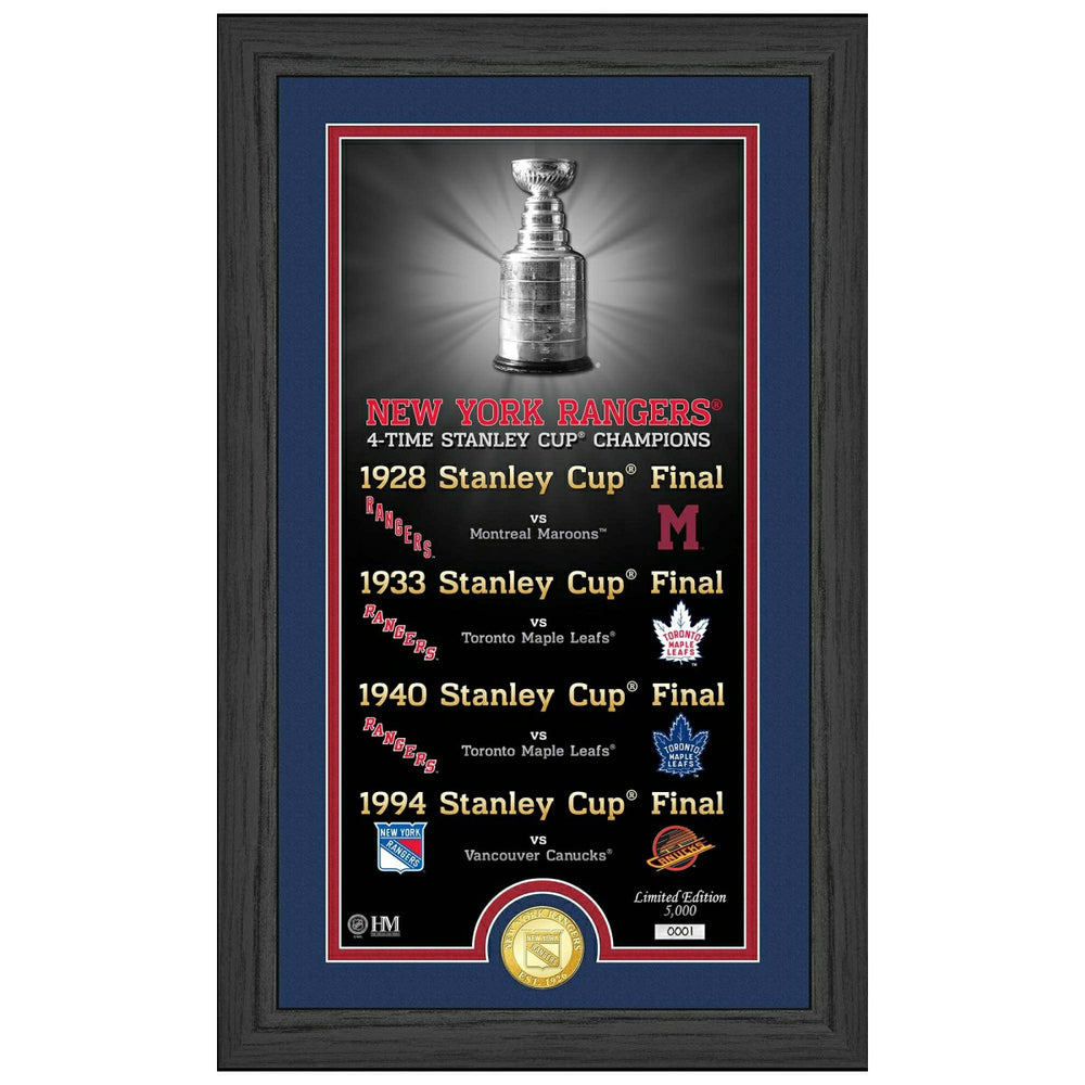 New York Rangers Stanley Cup Legacy Bronze Coin Framed NHL Photo Fashion