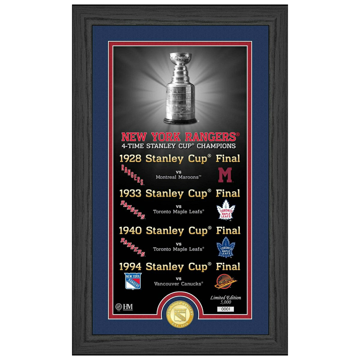 New York Rangers Stanley Cup Legacy Bronze Coin Framed NHL Photo Fashion