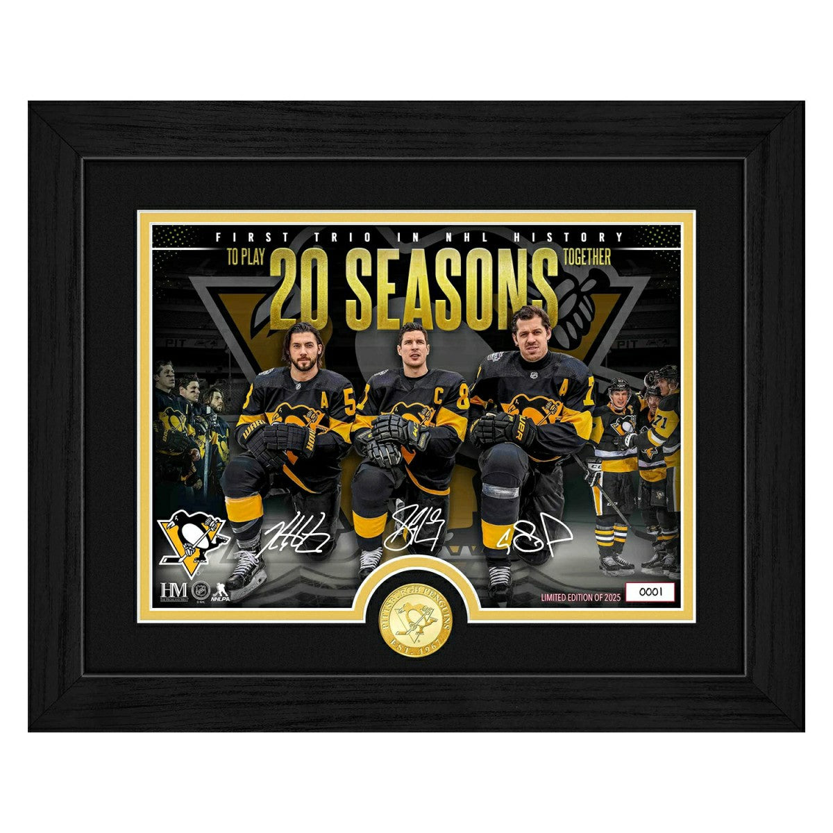 Crosby Malkin Letang 20 Seasons Penguins Bronze Coin NHL Photo Frame Taass sale