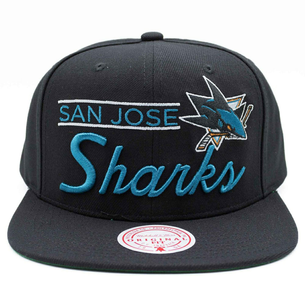 San Jose Sharks Retro Lock Up Mitchell & Ness Snapback NHL Cap Black Taass US