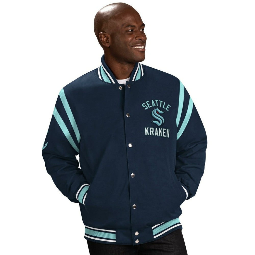 Seattle Kraken G-III Tailback NHL Varsity Jacket Navy Fashion